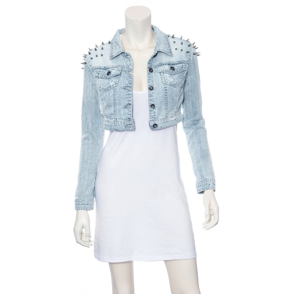 NWT Special A Jeans Cropped Denim Jacket with Silver Spikes Size Medium